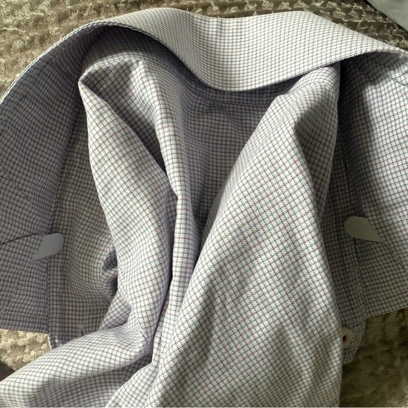 David Donahue Men’s Dress Shirt 16 34/35 Purple Check Cotton Barrel Cuff - Picture 4 of 12